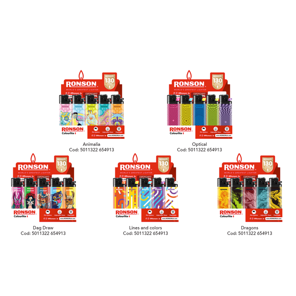 Encendedor Ronson Colourlite Motivos Mix